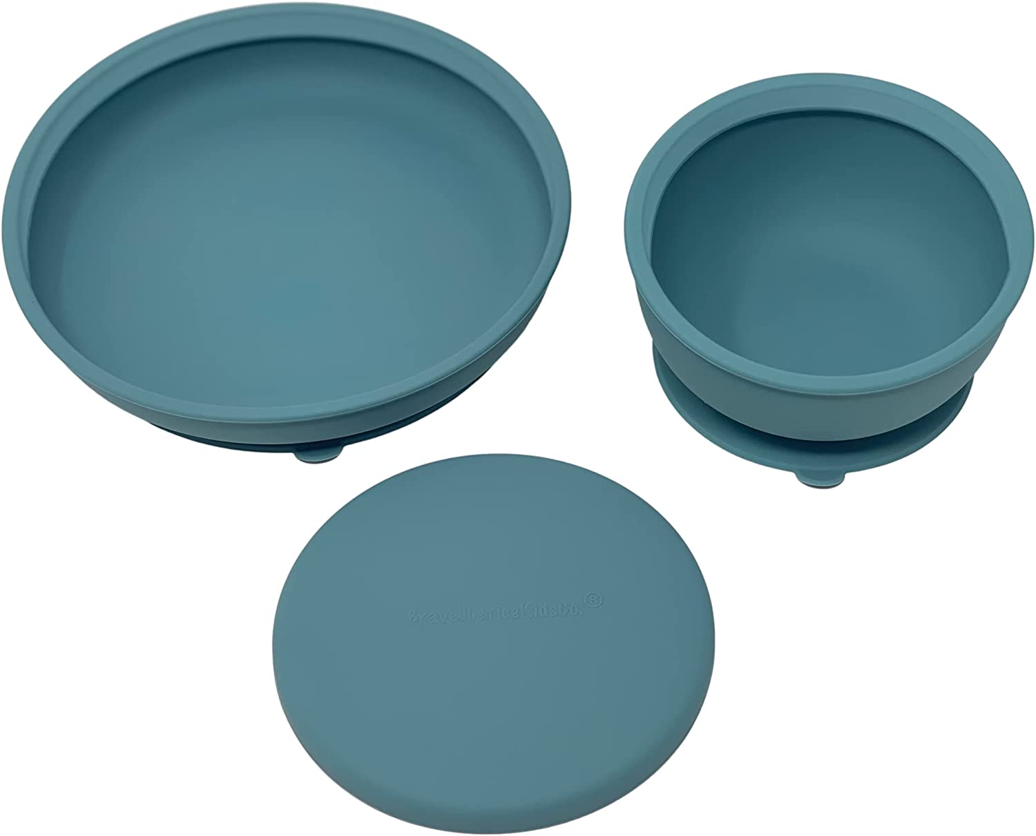 BraveJusticeKidsCo. | Silicone Assist Plate and Assist Bowl Combo Pack for Toddler and Baby | Baby-led feeding