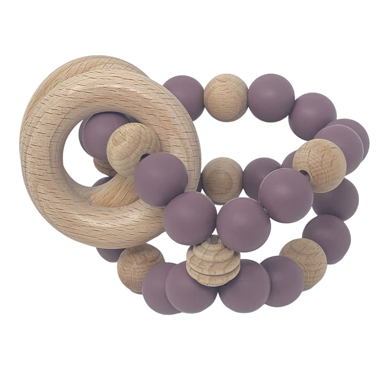 BraveJusticeKidsCo. Silicone Baby Sensory Wood Teether Ball