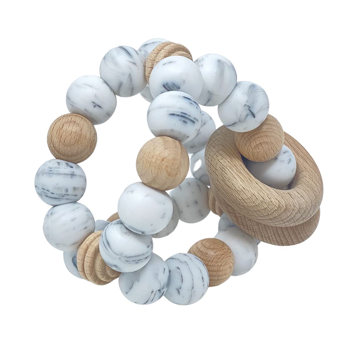 BraveJusticeKidsCo. Silicone Baby Sensory Wood Teether Ball