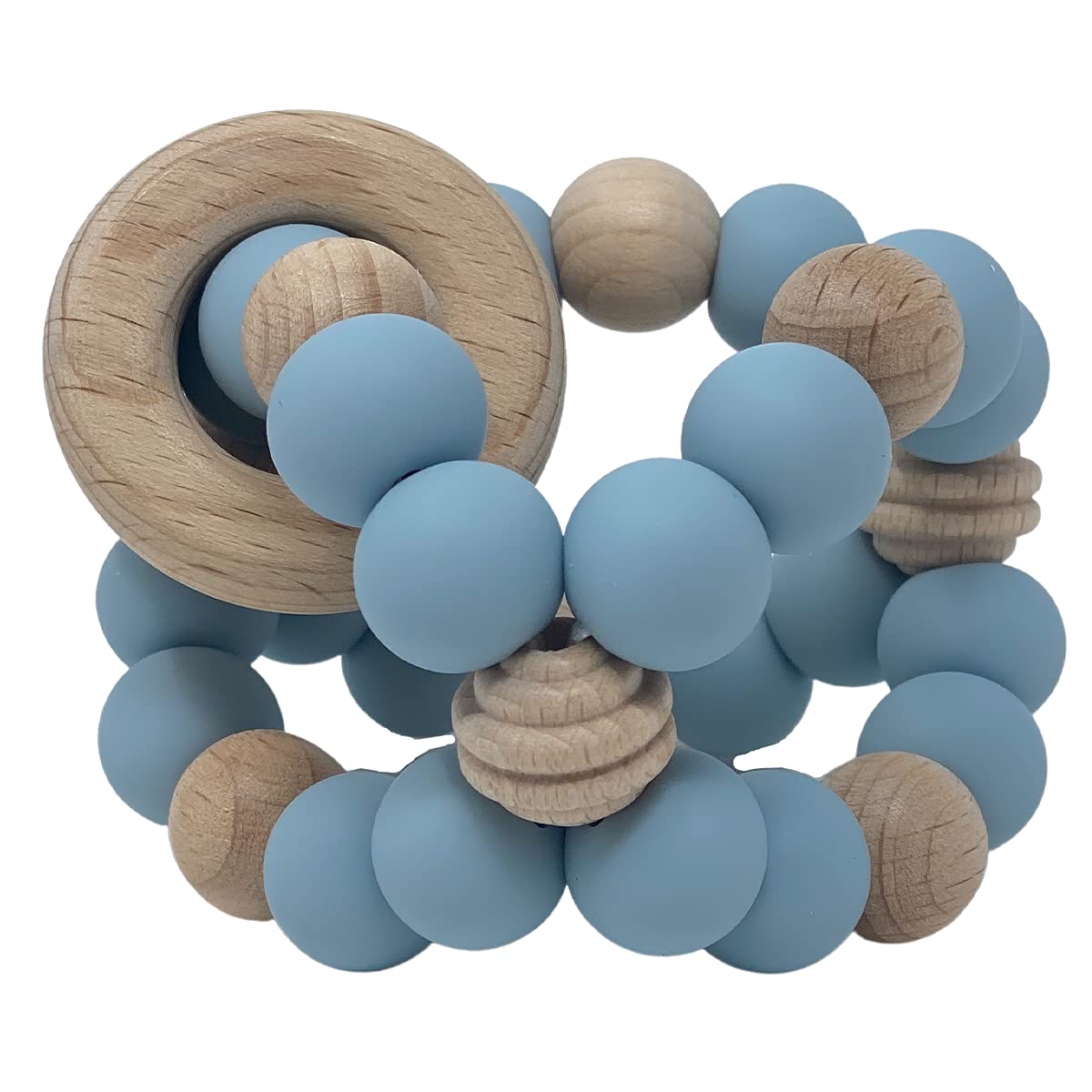 BraveJusticeKidsCo. Silicone Baby Sensory Wood Teether Ball