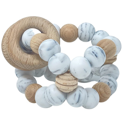 BraveJusticeKidsCo. Silicone Baby Sensory Wood Teether Ball