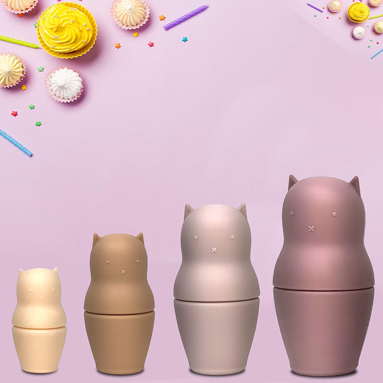 BraveJusticeKidsCo. Hide N Seek Toddler (3+) Silicone Stacking Nesting Dolls Toy: Kozy Kittens