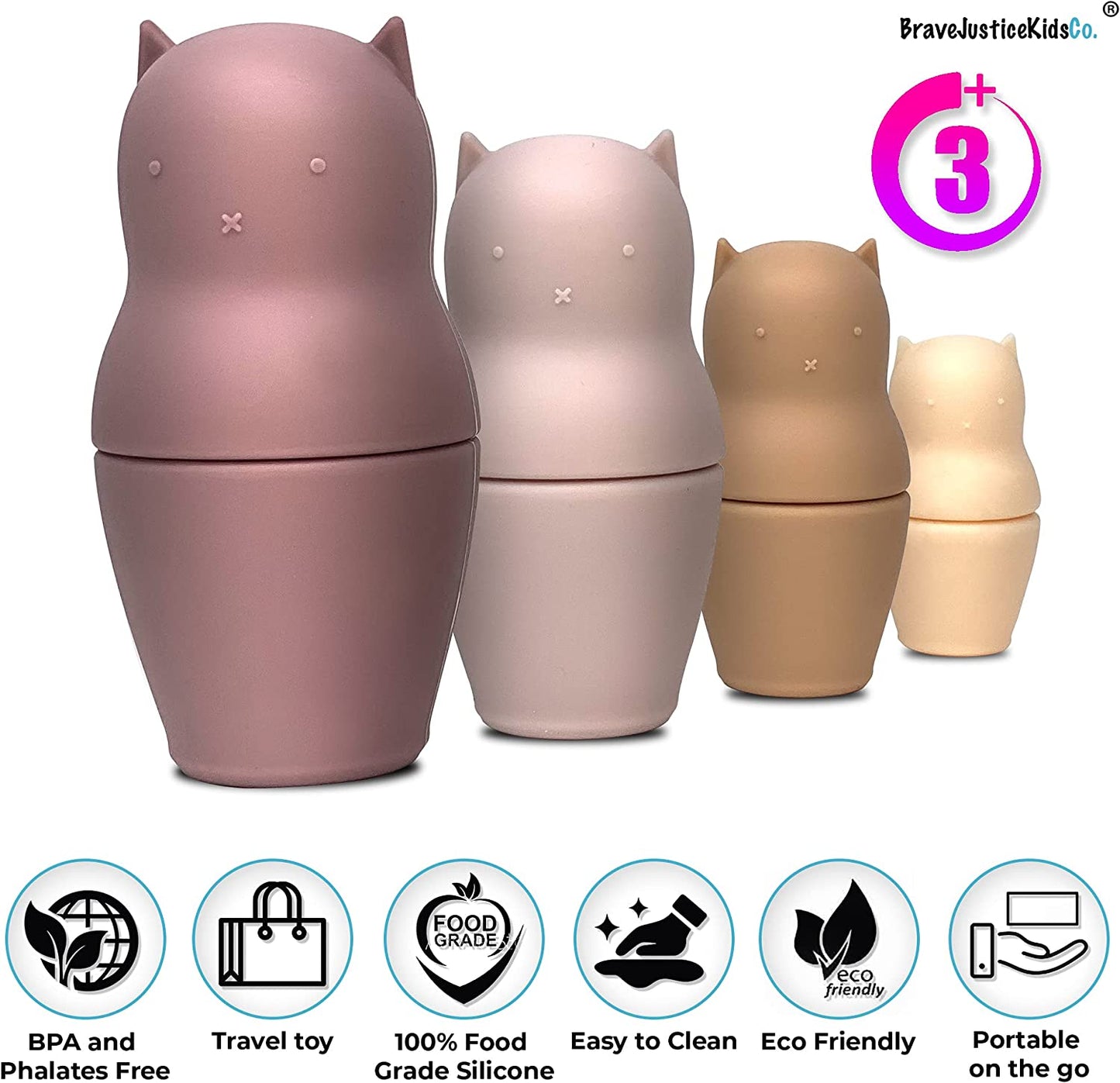 BraveJusticeKidsCo. Hide N Seek Toddler (3+) Silicone Stacking Nesting Dolls Toy: Kozy Kittens