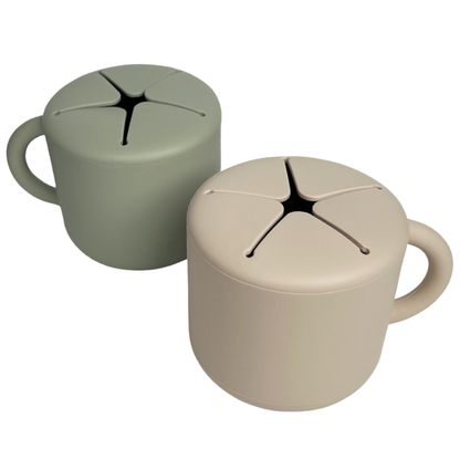 BraveJusticeKidsCo. | SiliSnacker™ Snack Cup 2 Pack | Silicone Snack Container | Toddler and Baby Snack Catcher